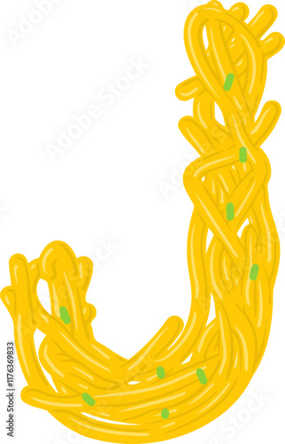 Spaghetti Noodle Letter Alphabet Vector Element J
