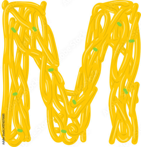 Spaghetti Noodle Letter Alphabet Vector Element M
