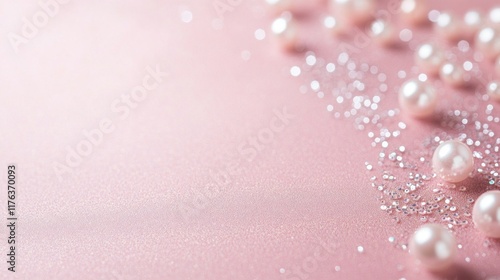 Wallpaper Mural A delicate pastel pink glitter background with pearl decorations, offering a chic and sophisticated design layout with space for text Torontodigital.ca