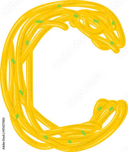 Spaghetti Noodle Letter Alphabet Vector Element C