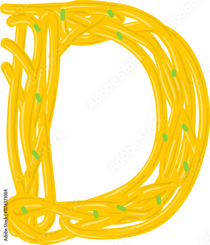 Spaghetti Noodle Letter Alphabet Vector Element D