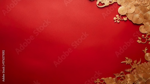 chinese gold ink  in red paper background Flat lay top view copy space