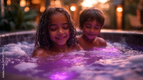 Joyful Children Enjoying a Relaxing Evening in a Cozy Spa