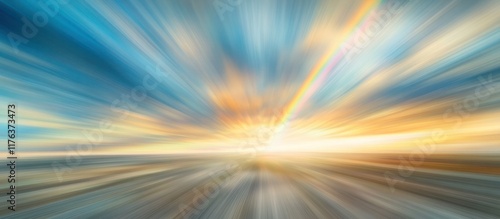 Blurred motion abstract background with a dazzling explosion of bright vibrant and colorful sunlight creating a dynamic energetic and captivating visual experience  The image conveys a sense of speed