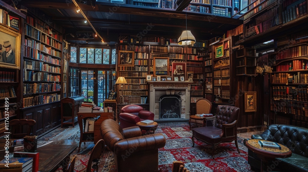 Obraz premium A vintage bookstore filled with rare books hidden alcoves