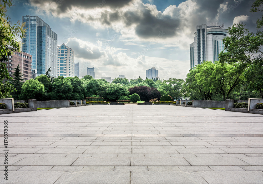 Vibrant Urban Park with Modern Skyline and Lush Greenery Vibrant Urban Park with Modern Skyline and Lush Greenery