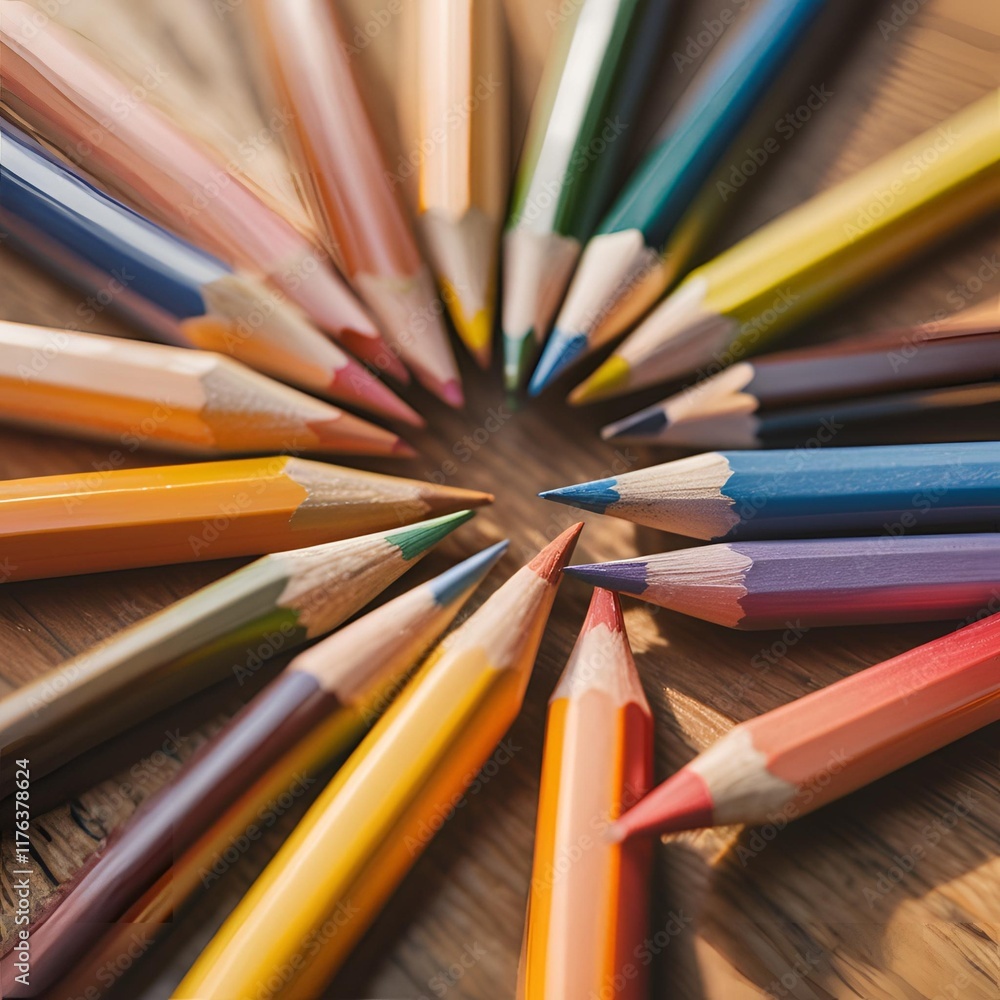 Fototapeta premium Various colored pencils neatly arranged