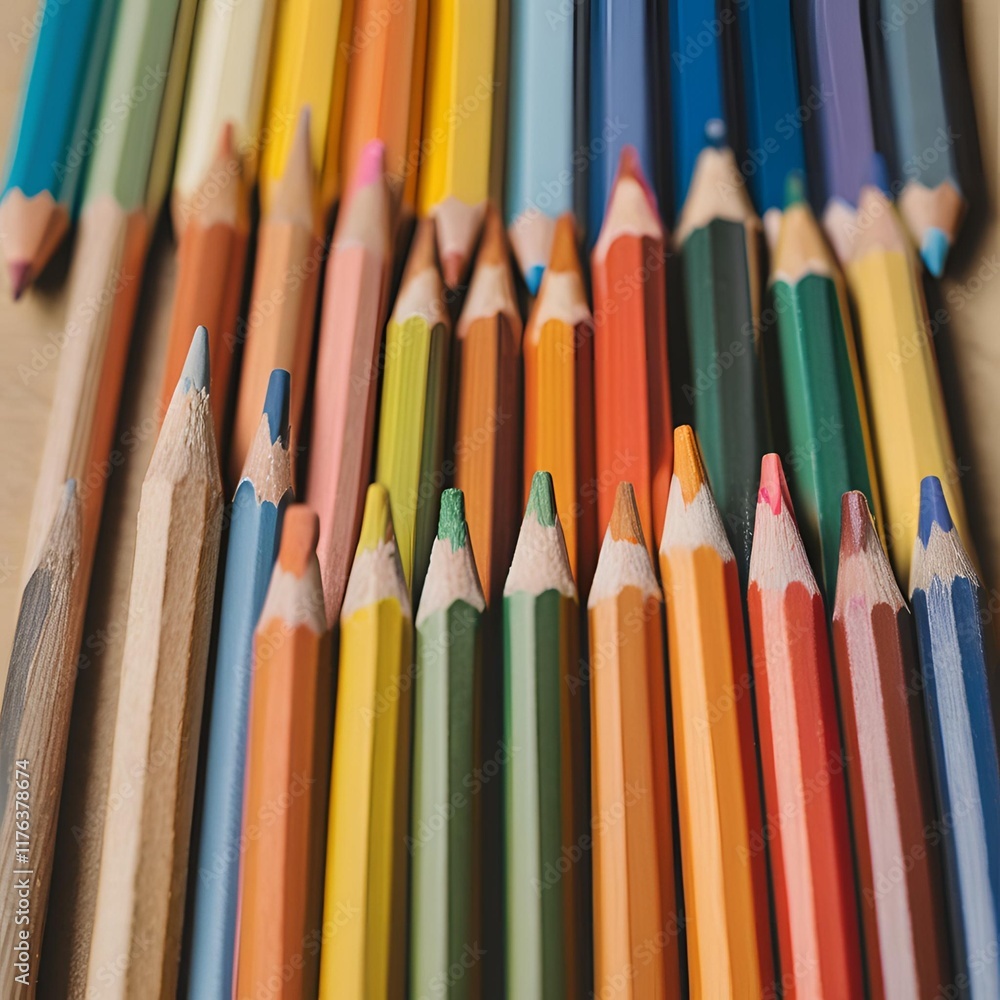 Various colored pencils neatly arranged Various colored pencils neatly arranged