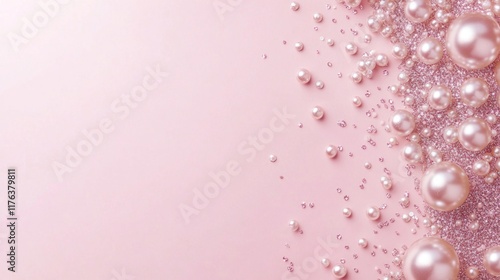 Wallpaper Mural A refined pastel pink backdrop with glittery highlights and scattered pearls, offering a clean and luxurious design with text space Torontodigital.ca