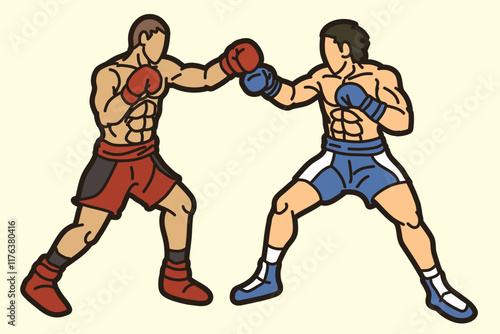 Ready to Fight Group of Fighter Boxing Sport Boxer Men Fighting Punching Mix Action Cartoon Graphic Vector