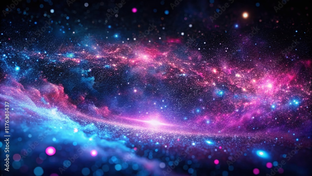Fototapeta premium Ultraviolet Galaxy Background: 8K 16:9 Magenta Pink Blue Purple Cosmic Dust and Stars Wallpaper