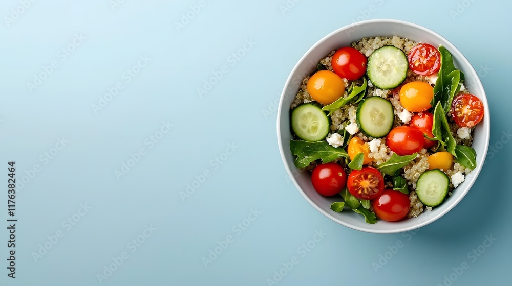 Vibrant Quinoa Salad with Fresh Produce and Crumbled Feta in Airy Natural Setting Vibrant Quinoa Salad with Fresh Produce and Crumbled Feta in Airy Natural Setting