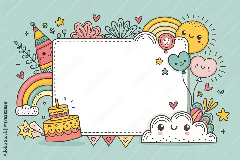 Obraz premium cute happy birthday doodle art illustration background