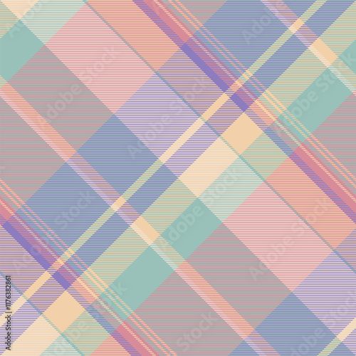 Production background check textile, customized vector fabric pattern. Model plaid texture seamless tartan in pastel and red colors.