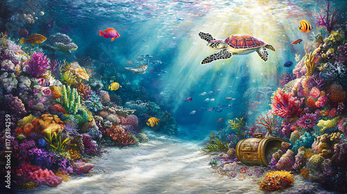 coral reef in the bright blue sea