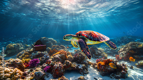 Wallpaper Mural green turtle swimming in the sea Torontodigital.ca