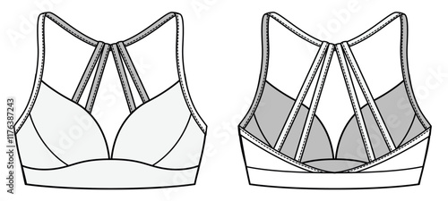 BR02Illustration of active bras, sports tight vest, underwear. fashion flat sketch vector, cad, technical drawing, flat drawing, template, mockup.
