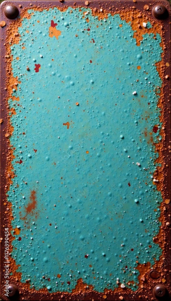 Fototapeta premium Weathered metal surface with subtle rust stains and worn edges, grainy gradient, industrial