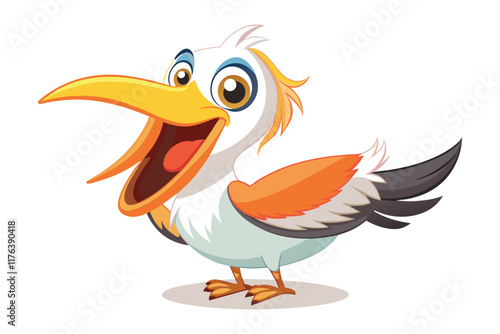 A pelican bird with open mouth and wide open