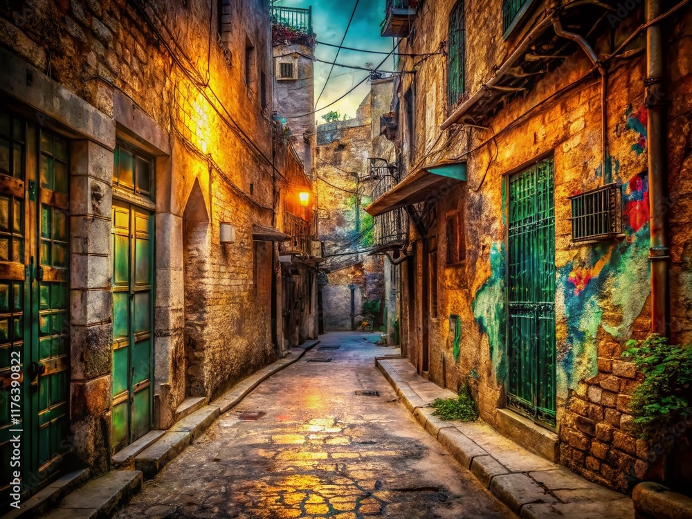 Fototapeta premium Urban Exploration: Jerusalem Map Overlay - Mysterious City Streets