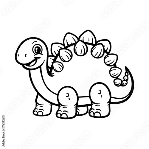 fun stegosaurus cartoon character isolated drawing line art style sketch classic vintage design illustration