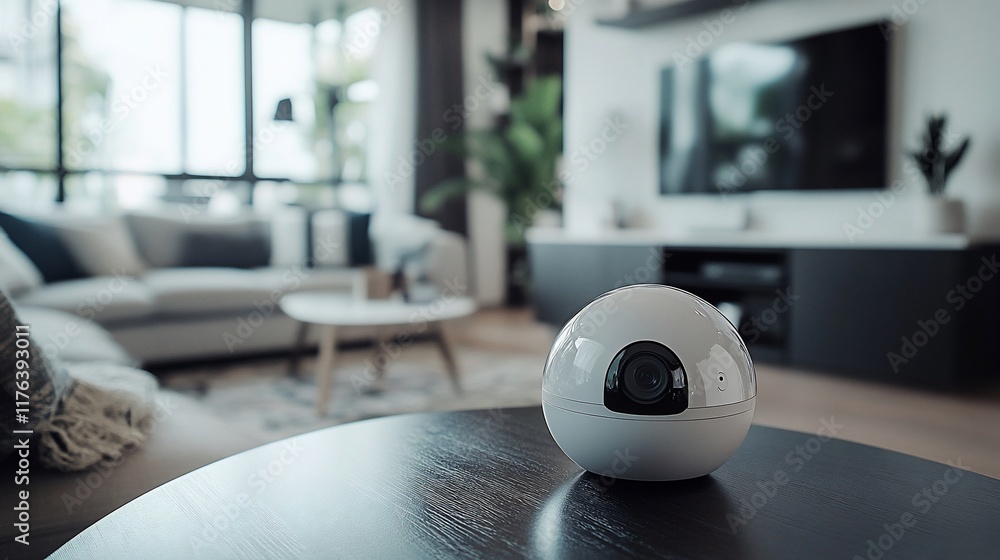 Smart home security camera on coffee table. Smart home security camera on coffee table.