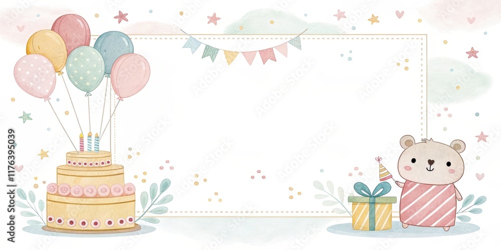 Fototapeta premium cute cartoon happy birthday watercolor illustration background