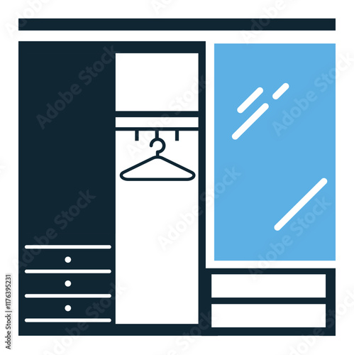 Modern Closet Icon with Hanger, Drawers, and Mirror, Perfect for Organization, Storage, and Interior Concepts