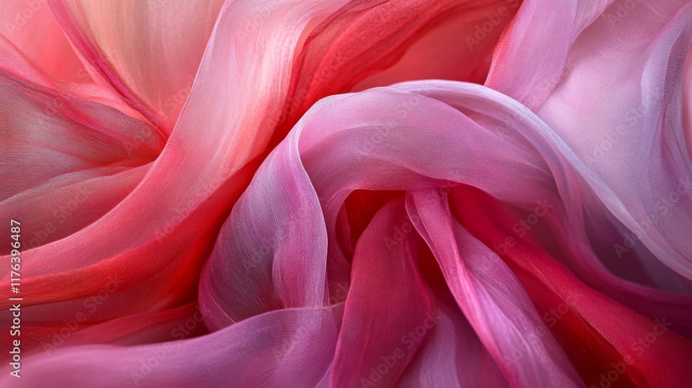Obraz premium Draped pink and red sheer fabric creates soft folds