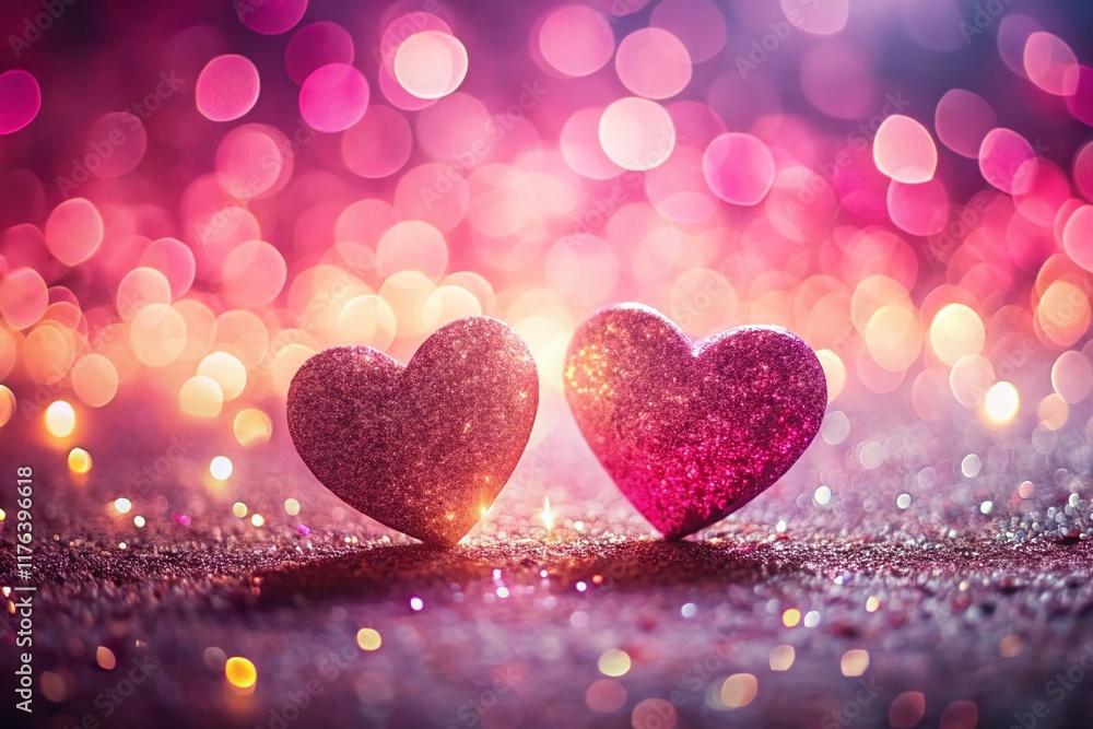 Valentine's Day Background: Sweet Hearts Silhouette with Pink Bokeh & Diamond Dust Valentine's Day Background: Sweet Hearts Silhouette with Pink Bokeh & Diamond Dust