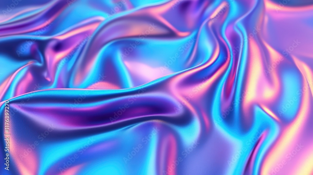 Obraz premium Abstract 3D Render of Metallic Liquid Background with Neon Colors and Smooth Flowing Patterns Ideal for Modern Design Projects