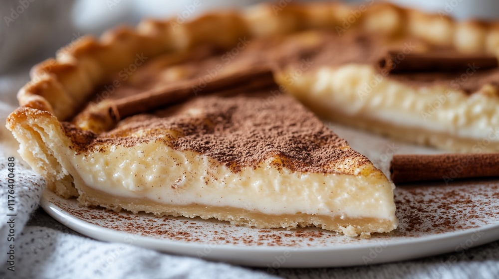 Creamy rice pudding pie with cinnamon and cocoa. Creamy rice pudding pie with cinnamon and cocoa.