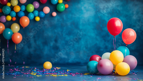 A vibrant display of colorful balloons floating in the air, creating an enchanting and festive atmosphere for celebration or special events photo