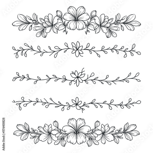 delicate floral dividers with hand-drawn flower ornaments for elegant design projects