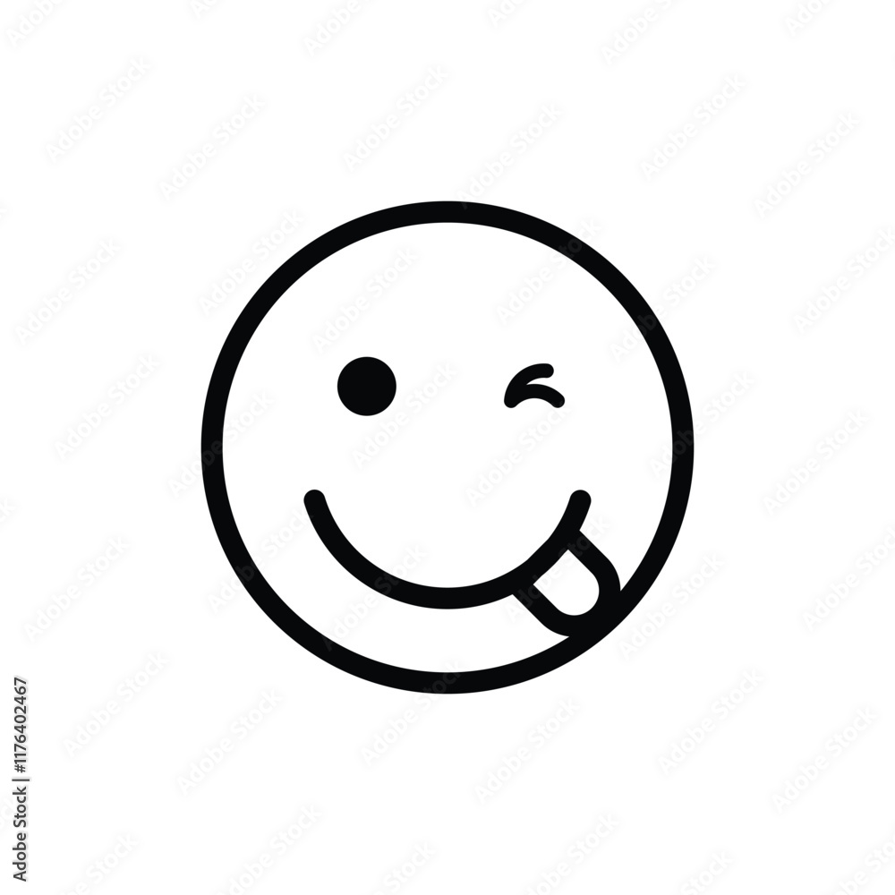 Fototapeta premium winking face with smile and tongue sticking out outline emoji