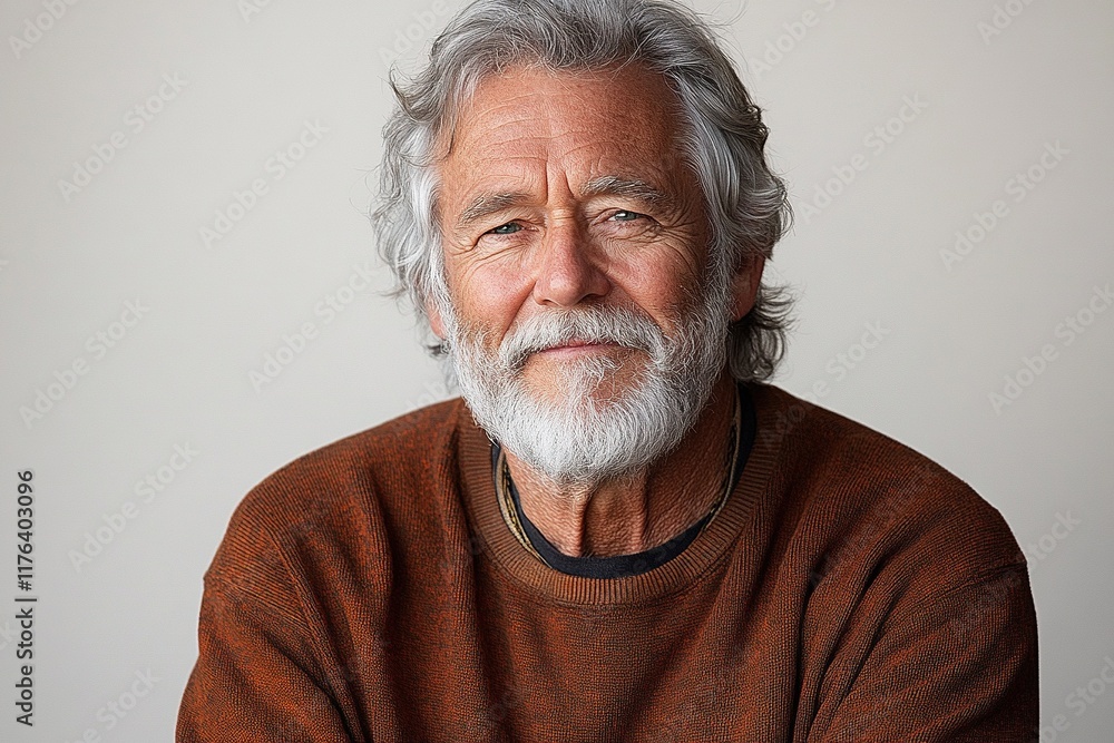 A smiling elderly man with a beard, wearing a brown sweater, exuding warmth and wisdom. A smiling elderly man with a beard, wearing a brown sweater, exuding warmth and wisdom.