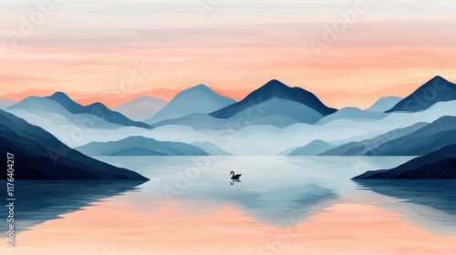Serene Landscape with Mountains and Calm Water at Sunset