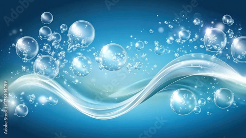 Wallpaper Mural Floating clear water bubbles on a vibrant blue background, representing freshness, tranquility, and the purity of nature Torontodigital.ca