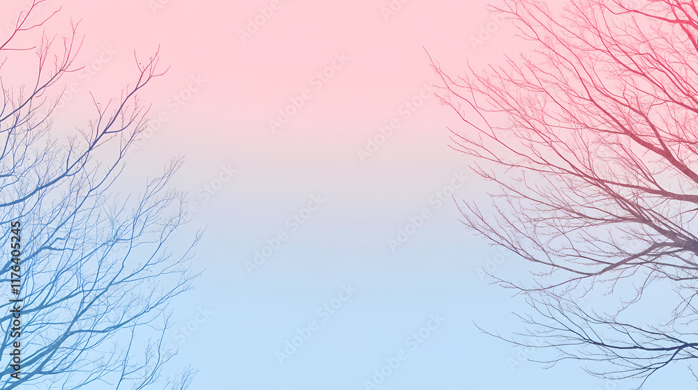 Romantic branches in pink-blue gradient Romantic branches in pink-blue gradient