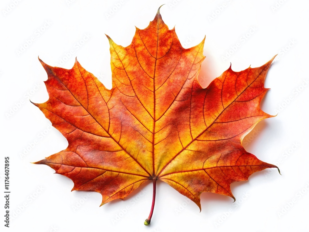 Vibrant Autumn Maple Leaf Isolated on White Background - Stock Photo Vibrant Autumn Maple Leaf Isolated on White Background - Stock Photo