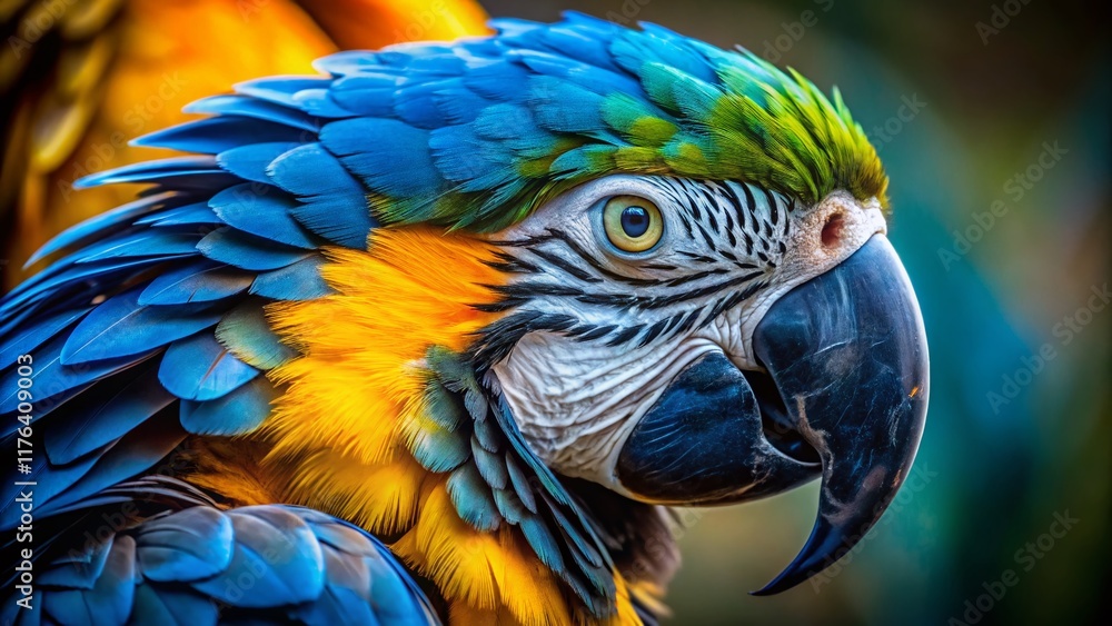 Obraz premium Vibrant Blue and Gold Macaw Close-Up: Exotic Bird Portrait