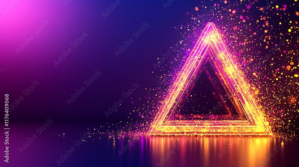 Glowing Neon Triangle with Sparkling Particles Background Glowing Neon Triangle with Sparkling Particles Background