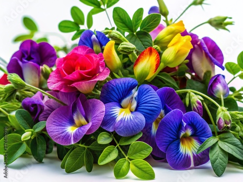 Vibrant Butterfly Pea Flower & Sweet Pea Blooms: Stunning Papilionaceae Family Plants photo