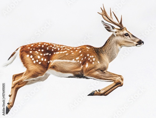 Leaping deer in action isolated on white background animal photography nature environment