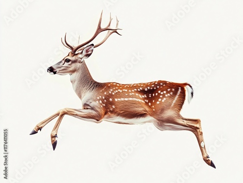 Leaping deer in motion isolated on white background nature illustration dynamic view