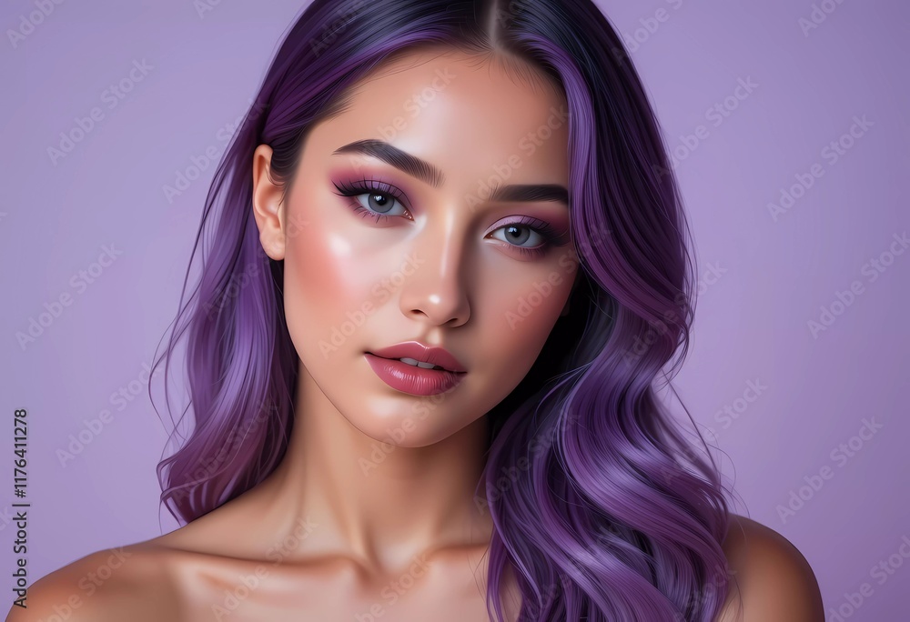 Beauty woman with purple hair. Beauty woman with perfect makeup and coloring purple hair Beauty woman with purple hair. Beauty woman with perfect makeup and coloring purple hair