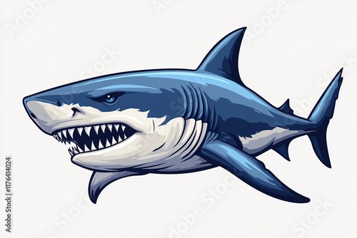 A stylized illustration of a shark with sharp teeth and a fierce expression, designed for graphic use.