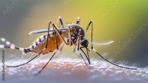 Wallpaper Mural Close-Up of a Mosquito Perched on Skin, Highlighting Detailed Anatomy, Fine Hairs, and the Intricate Patterns of Its Body in a Natural Environment Torontodigital.ca