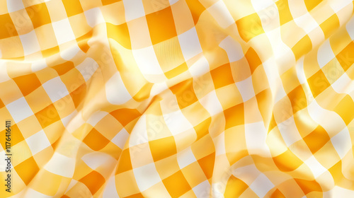 Bright and soft yellow checkered fabric
