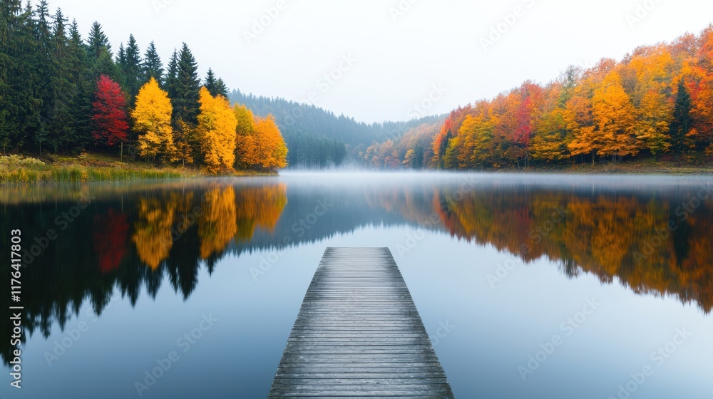 Obraz premium Serene Autumn Landscape with Colorful Trees and Calm Water Reflections
